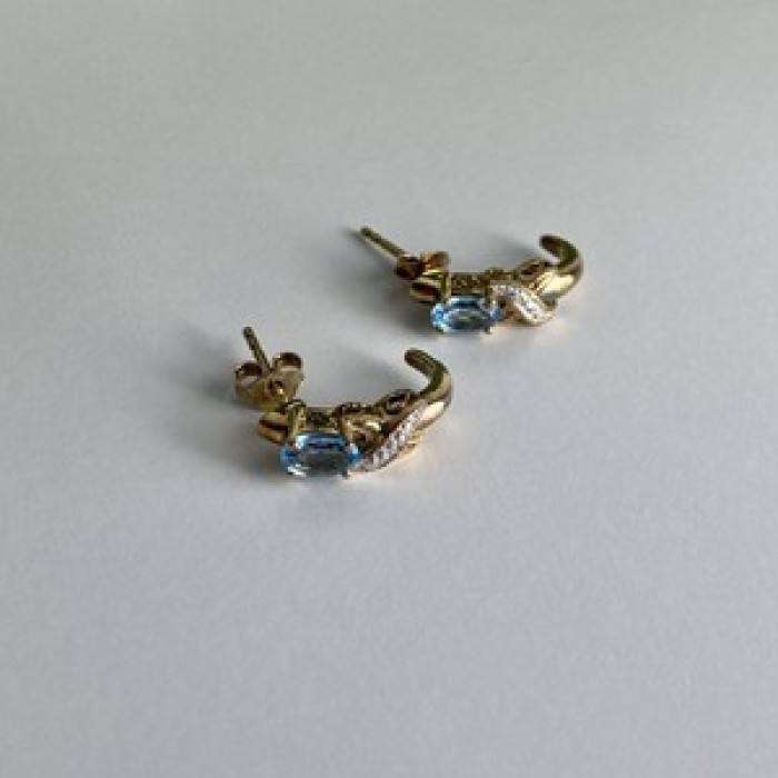 925 Sterling Silver Gold Plated Topaz Stud Earrings