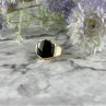 925 Sterling Silver Gold Plated Black Jade, Mother Of Pearl & CZ Ring Size 7