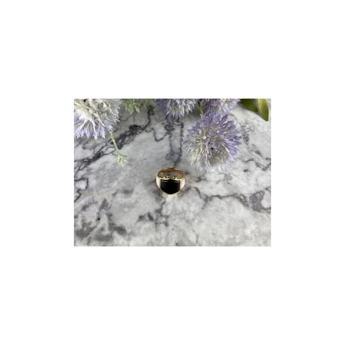 925 Sterling Silver Gold Plated Black Jade, Mother Of Pearl & CZ Ring Size 7