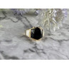 925 Sterling Silver Gold Plated Black Jade, Mother Of Pearl & CZ Ring Size 7