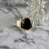 925 Sterling Silver Gold Plated Black Jade, Mother Of Pearl & CZ Ring Size 7
