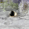 925 Sterling Silver Gold Plated Black Jade, Mother Of Pearl & CZ Ring Size 7