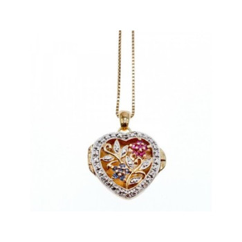 925 Sterling Silver Gold Plated Sapphire & Ruby Chain with Pendant