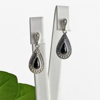 Vintage 925 Sterling Silver Onyx Stud Earrings