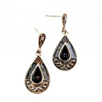 Vintage 925 Sterling Silver Onyx Stud Earrings