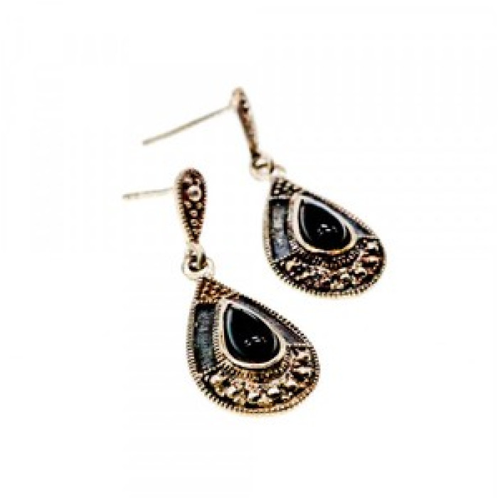 Vintage 925 Sterling Silver Onyx Stud Earrings