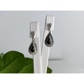 Vintage 925 Sterling Silver Onyx Stud Earrings