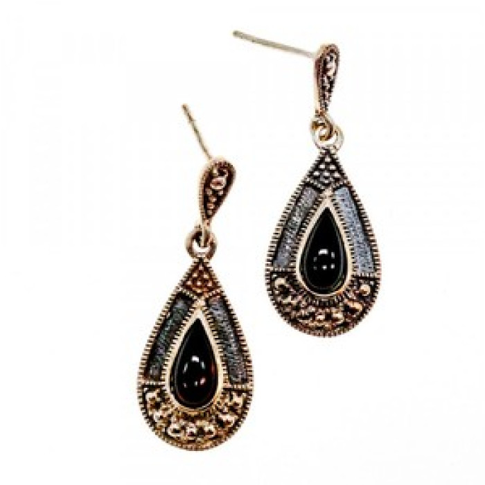 Vintage 925 Sterling Silver Onyx Stud Earrings