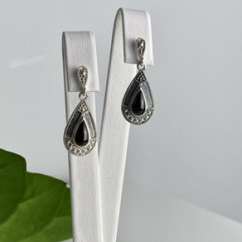 Vintage 925 Sterling Silver Onyx Stud Earrings