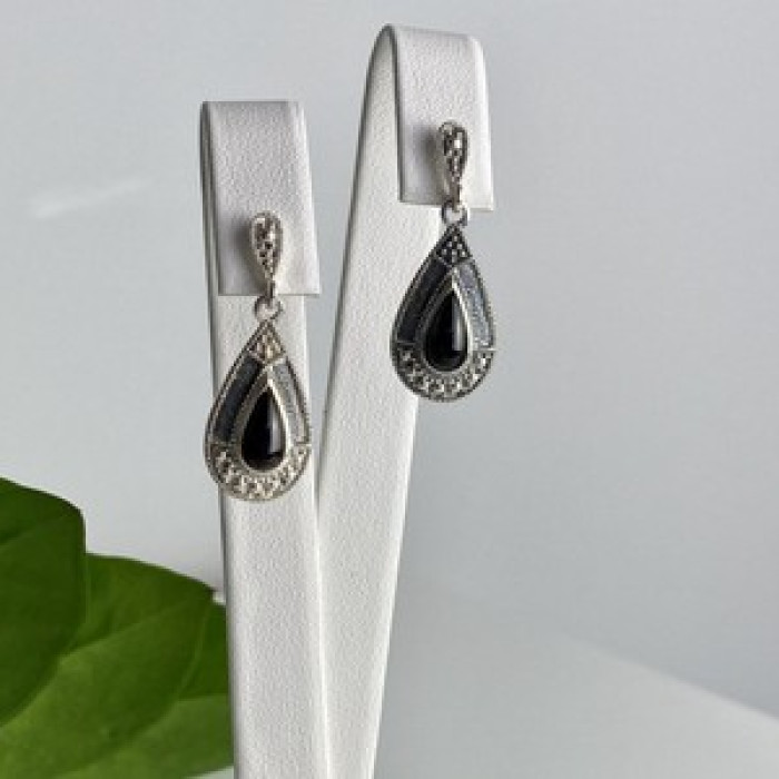 Vintage 925 Sterling Silver Onyx Stud Earrings
