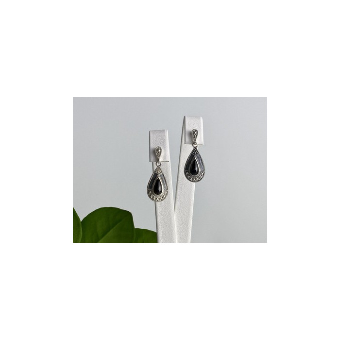 Vintage 925 Sterling Silver Onyx Stud Earrings
