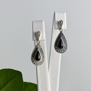 Vintage 925 Sterling Silver Onyx Stud Earrings
