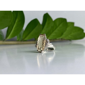 925 Sterling Silver Golden Tourmaline & Quartz Ring Size 6.5