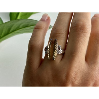 925 Sterling Silver Golden Tourmaline & Quartz Ring Size 6.5