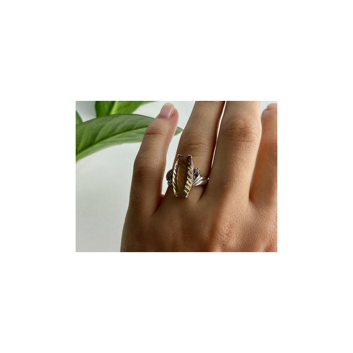 925 Sterling Silver Golden Tourmaline & Quartz Ring Size 6.5