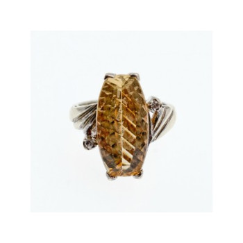 925 Sterling Silver Golden Tourmaline & Quartz Ring Size 6.5