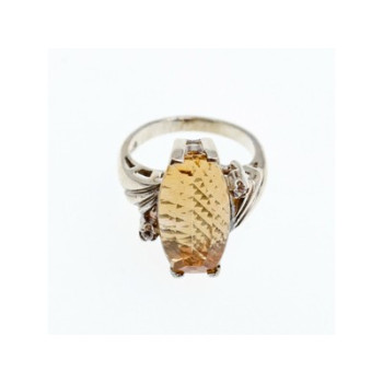 925 Sterling Silver Golden Tourmaline & Quartz Ring Size 6.5