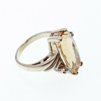 925 Sterling Silver Golden Tourmaline & Quartz Ring Size 6.5