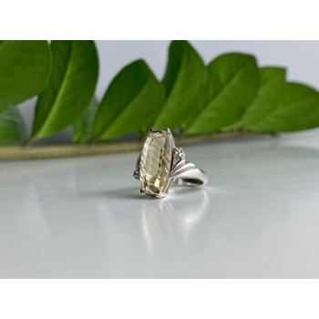 925 Sterling Silver Golden Tourmaline & Quartz Ring Size 6.5