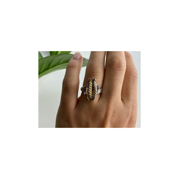 925 Sterling Silver Golden Tourmaline & Quartz Ring Size 6.5