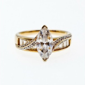 925 Sterling Silver Gold Plated CZ Ring Size 10.5