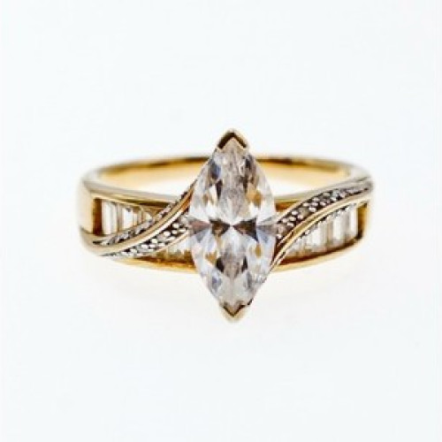 925 Sterling Silver Gold Plated CZ Ring Size 10.5