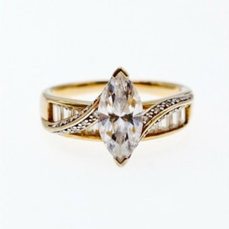 925 Sterling Silver Gold Plated CZ Ring Size 10.5