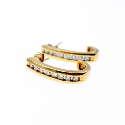10K Yellow Gold White Sapphires Classic Stud Earrings