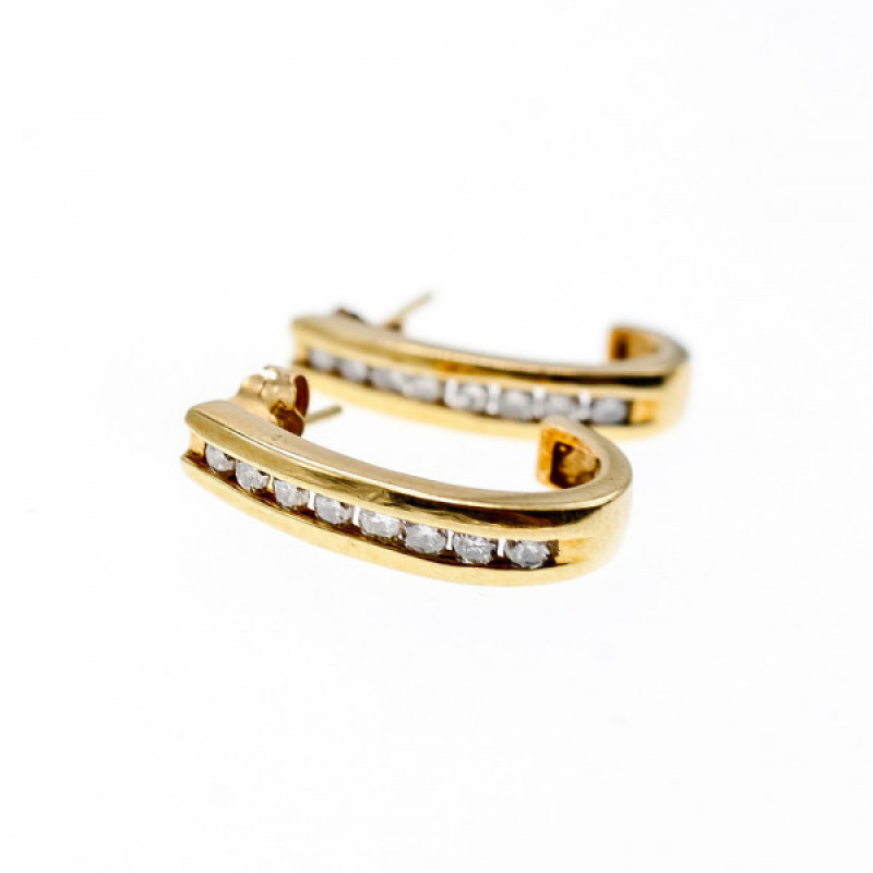 10K Yellow Gold White Sapphires Classic Stud Earrings