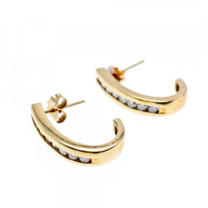 10K Yellow Gold White Sapphires Classic Stud Earrings