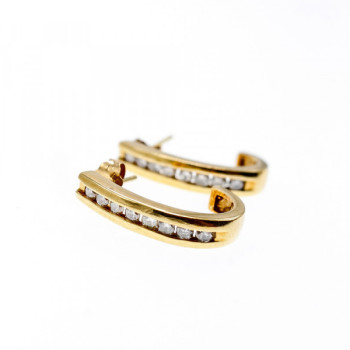 10K Yellow Gold White Sapphires Classic Stud Earrings