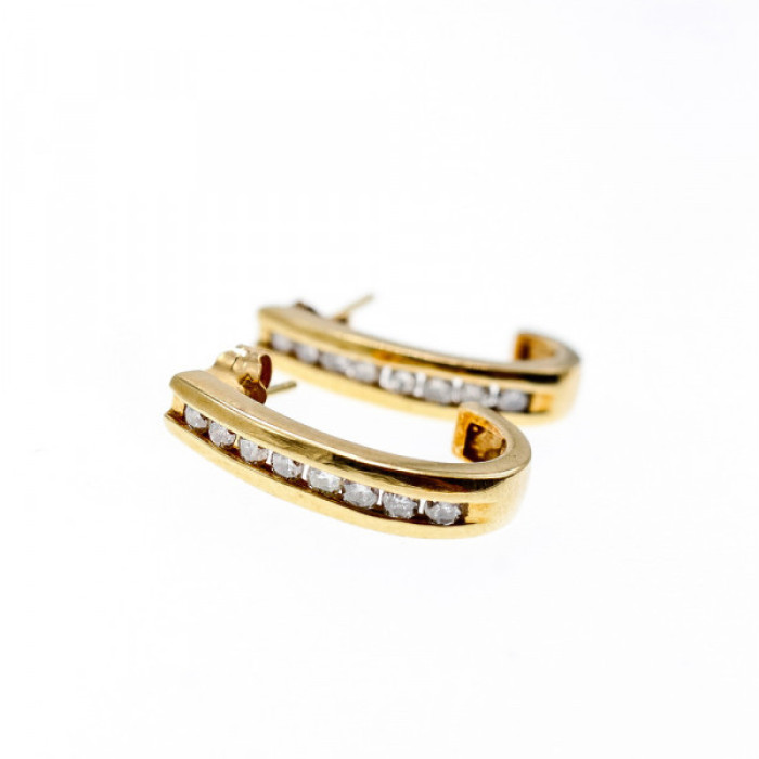 10K Yellow Gold White Sapphires Classic Stud Earrings