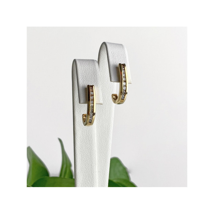 10K YELLOW GOLD WHITE SAPPHIRES CLASSIC STUD EARRINGS