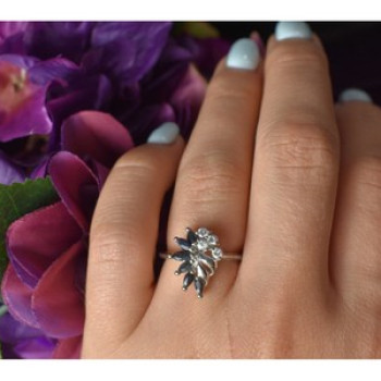 925 Sterling Silver Dark Blue Spinel & CZ Ring Size 6.5