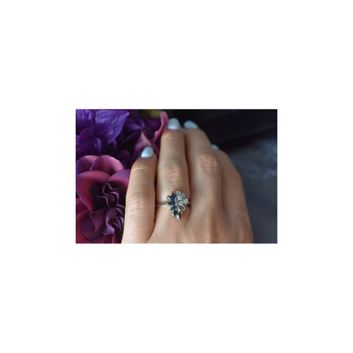 925 Sterling Silver Dark Blue Spinel & CZ Ring Size 6.5