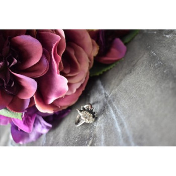 925 Sterling Silver Dark Blue Spinel & CZ Ring Size 6.5