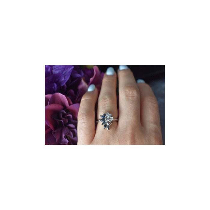 925 Sterling Silver Dark Blue Spinel & CZ Ring Size 6.5