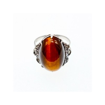 Vintage 925 Sterling Silver Tiger's Eye & Marcasites Ring Size 6.5