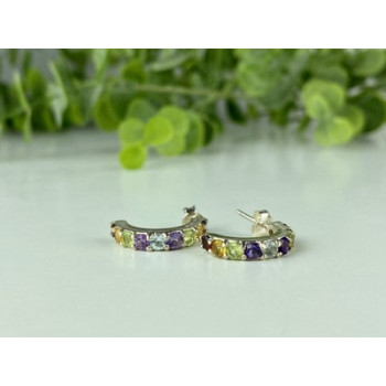 925 Sterling Silver Multi Gemstones Earrings