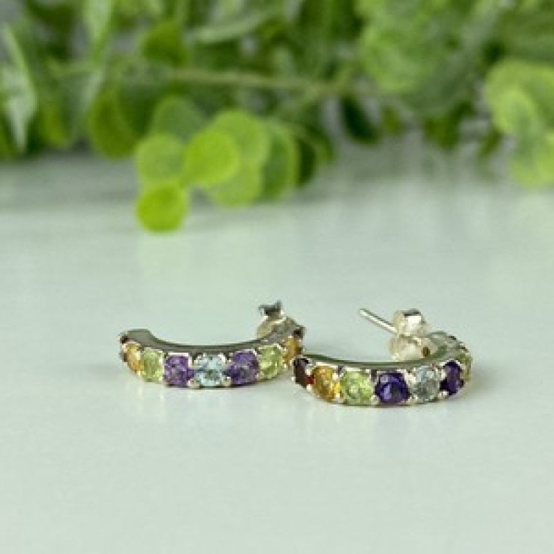 925 Sterling Silver Multi Gemstones Earrings