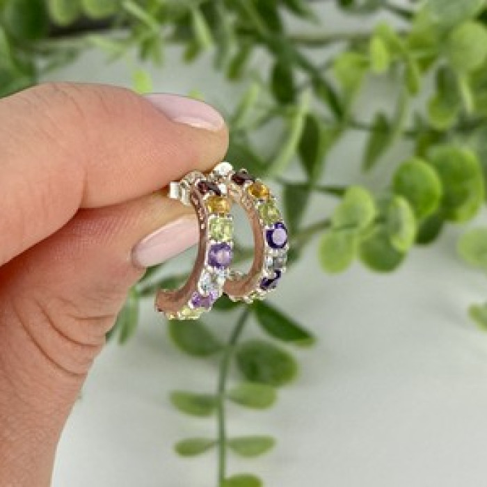 925 Sterling Silver Multi Gemstones Earrings