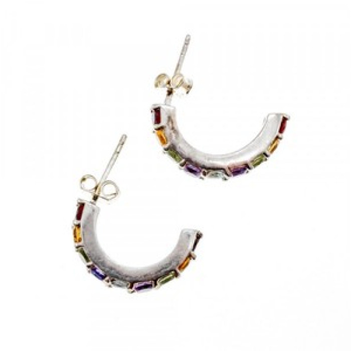 925 Sterling Silver Multi Gemstones Earrings