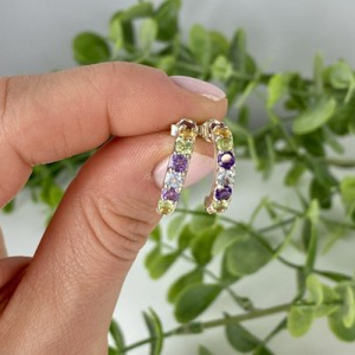 925 Sterling Silver Multi Gemstones Earrings
