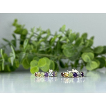 925 Sterling Silver Multi Gemstones Earrings