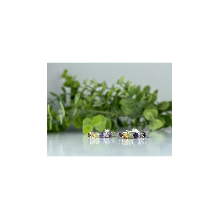 925 Sterling Silver Multi Gemstones Earrings