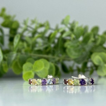 925 Sterling Silver Multi Gemstones Earrings