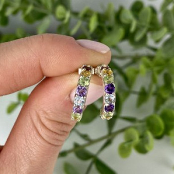 925 Sterling Silver Multi Gemstones Earrings
