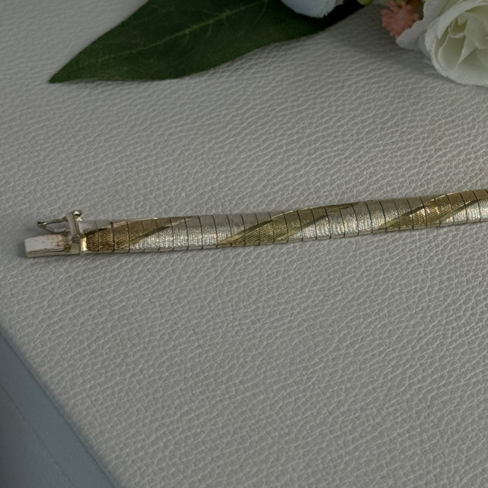 Classy 925 Sterling Silver Italy Gold Plated Part Bracelet Length 7.5 Inch