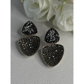 Aesthetic 925 Sterling Silver Marcasite & CZ Earrings Length 1.45 Inch