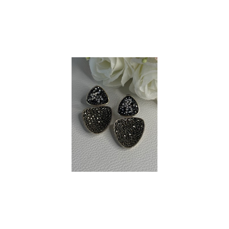 Aesthetic 925 Sterling Silver Marcasite & CZ Earrings Length 1.45 Inch